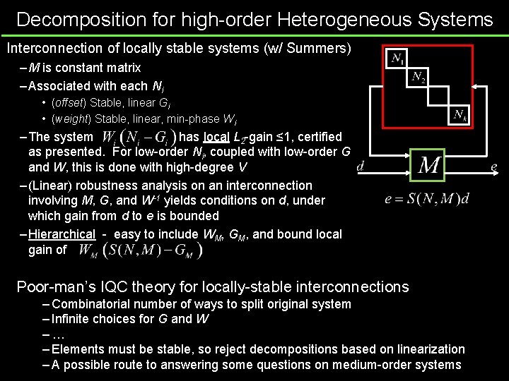 Decomposition for high-order Heterogeneous Systems Interconnection of locally stable systems (w/ Summers) – M