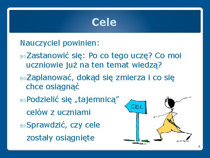 Cele Nauczyciel powinien: Zastanowić się: Po co tego uczę? Co moi uczniowie już na