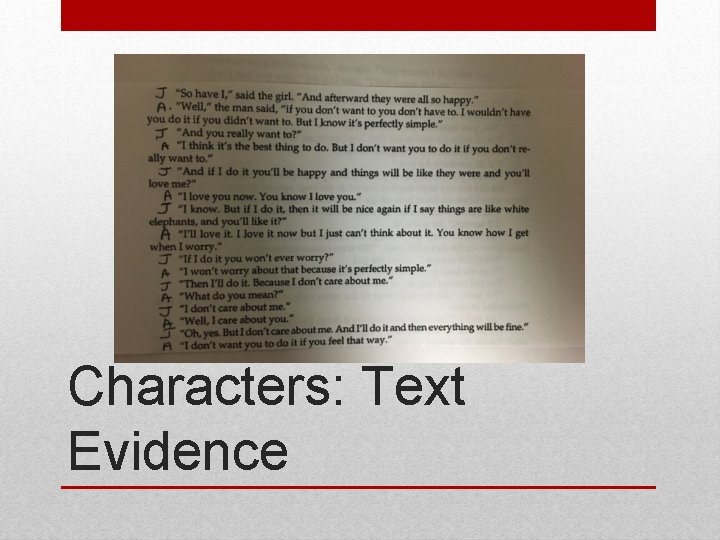 Characters: Text Evidence 