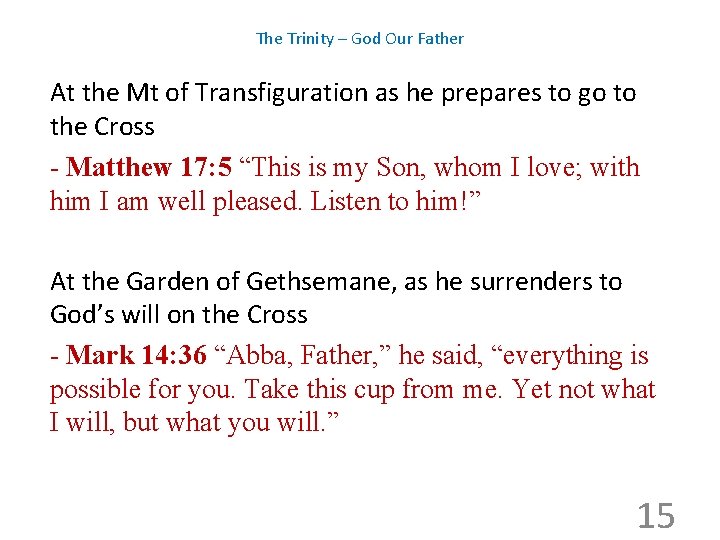 The Trinity – God Our Father At the Mt of Transfiguration as he prepares