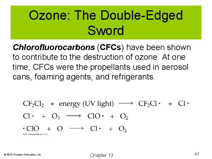 Ozone: The Double-Edged Sword Chlorofluorocarbons (CFCs) have been shown to contribute to the destruction