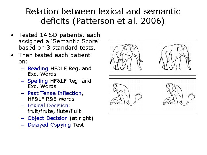 Relation between lexical and semantic deficits (Patterson et al, 2006) • Tested 14 SD