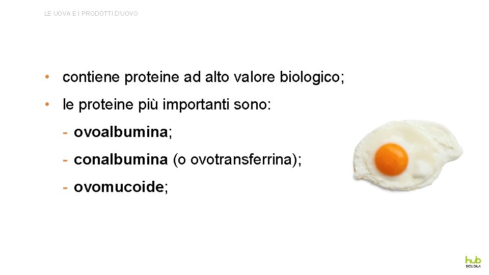 LE UOVA E I PRODOTTI D’UOVO • contiene proteine ad alto valore biologico; •