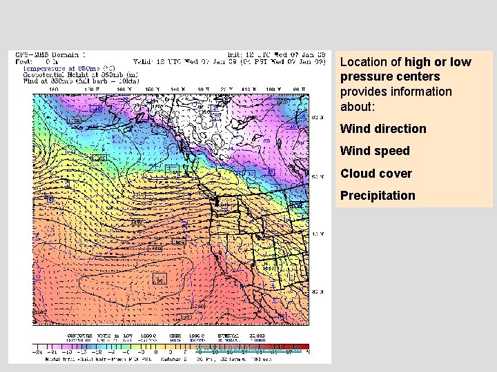 Location of high or low pressure centers provides information about: Wind direction Wind speed
