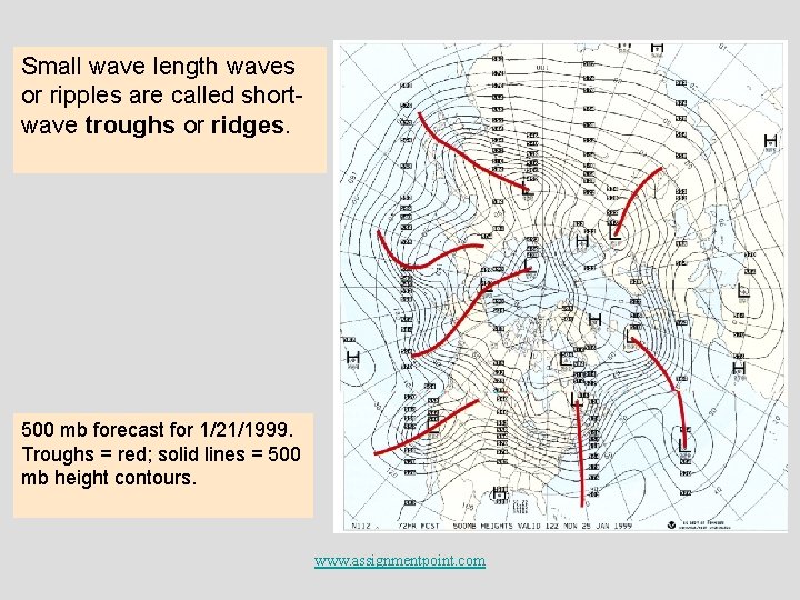 Small wave length waves or ripples are called shortwave troughs or ridges. 500 mb