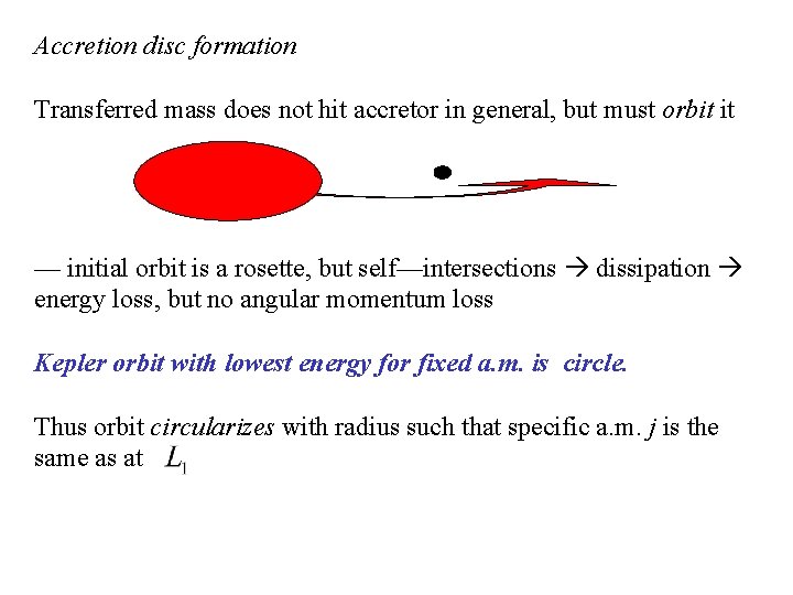 Accretion disc formation Transferred mass does not hit accretor in general, but must orbit