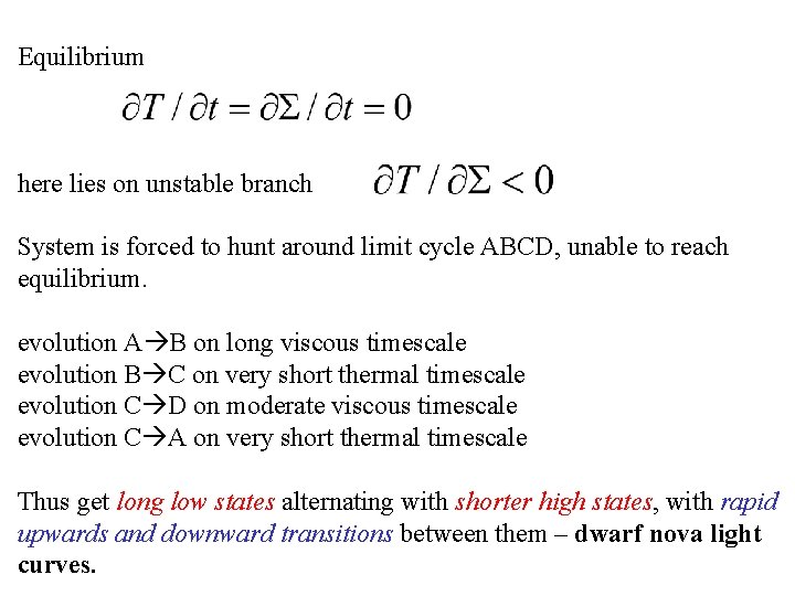 Equilibrium here lies on unstable branch System is forced to hunt around limit cycle