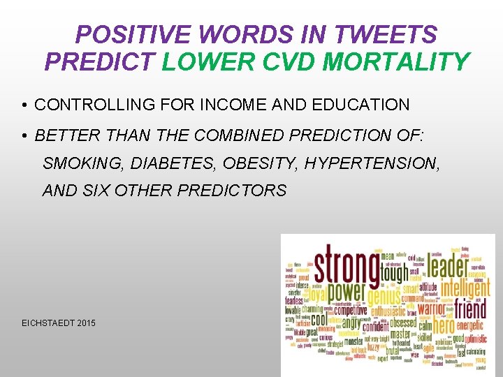 POSITIVE WORDS IN TWEETS PREDICT LOWER CVD MORTALITY • CONTROLLING FOR INCOME AND EDUCATION