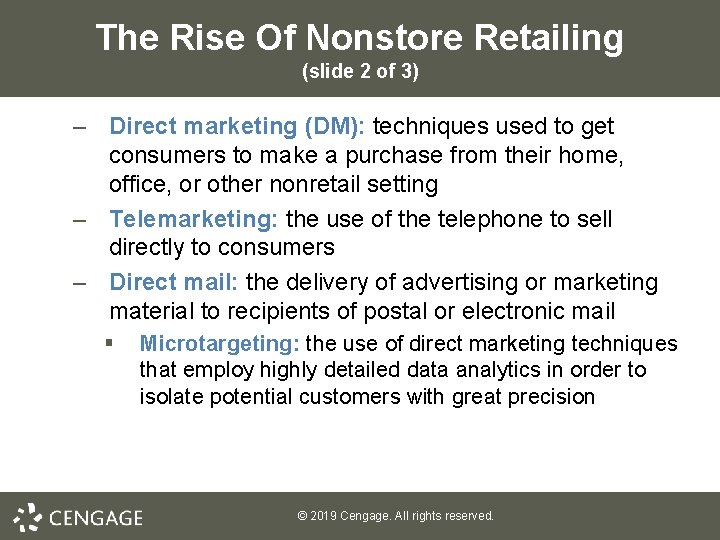 The Rise Of Nonstore Retailing (slide 2 of 3) – Direct marketing (DM): techniques