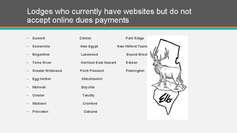 Lodges who currently have websites but do not accept online dues payments • Summit