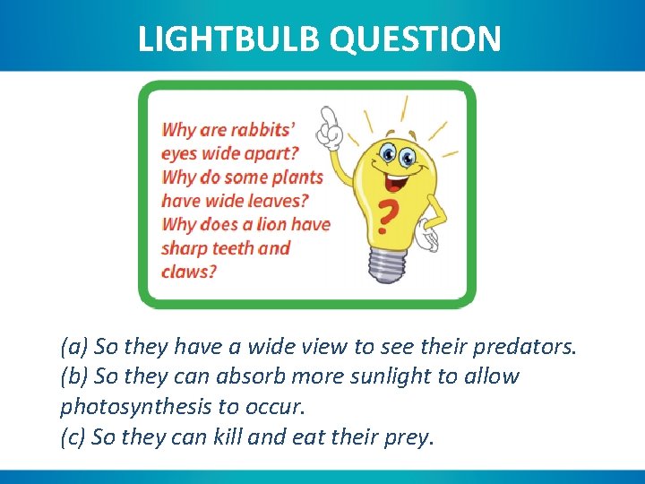 LIGHTBULB QUESTION (a) So they have a wide view to see their predators. (b)