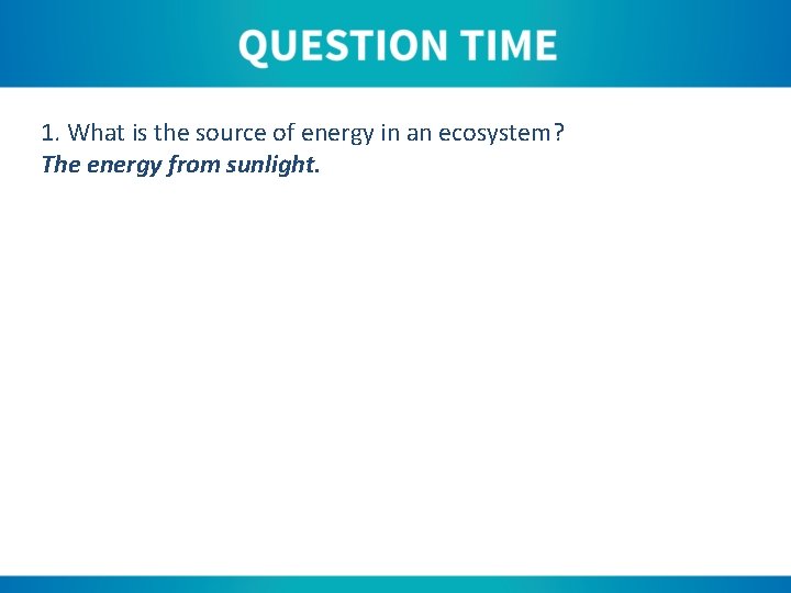 1. What is the source of energy in an ecosystem? The energy from sunlight.