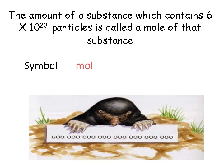 The amount of a substance which contains 6 X 1023 particles is called a