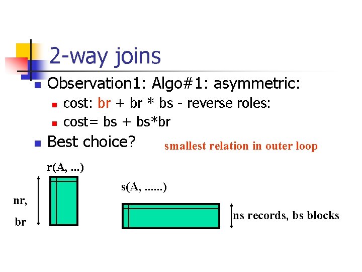 2 -way joins n Observation 1: Algo#1: asymmetric: n n n cost: br +