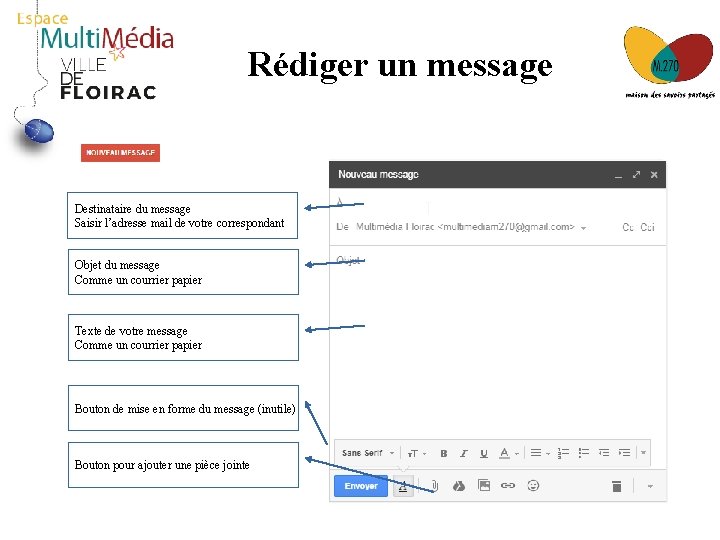 Rédiger un message Destinataire du message Saisir l’adresse mail de votre correspondant Objet du