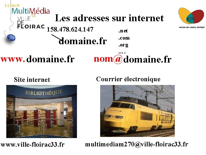 Les adresses sur internet 158. 478. 624. 147 . net domaine. fr www. domaine.