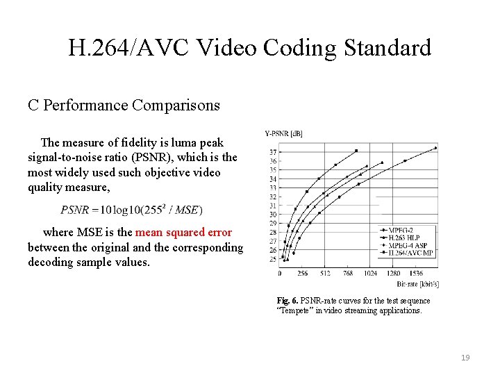 H. 264/AVC Video Coding Standard C Performance Comparisons The measure of fidelity is luma