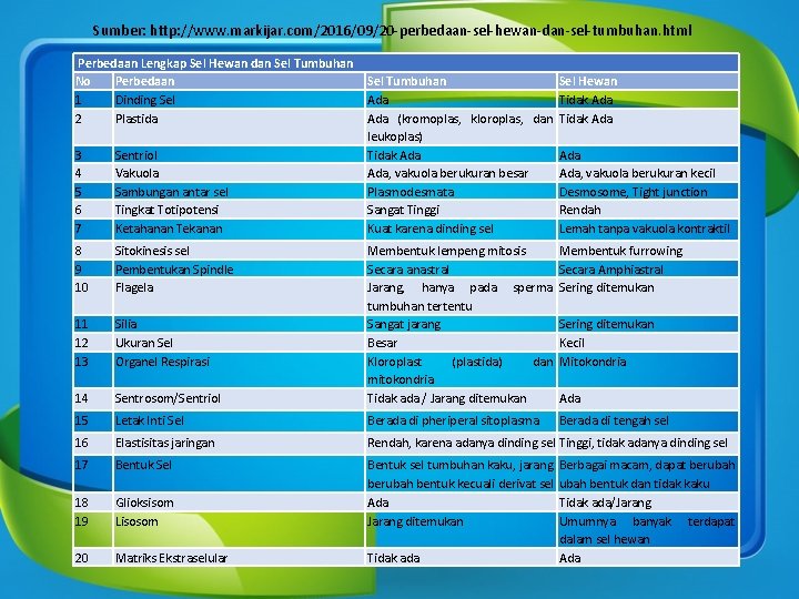 Sumber: http: //www. markijar. com/2016/09/20 -perbedaan-sel-hewan-dan-sel-tumbuhan. html Perbedaan Lengkap Sel Hewan dan Sel Tumbuhan