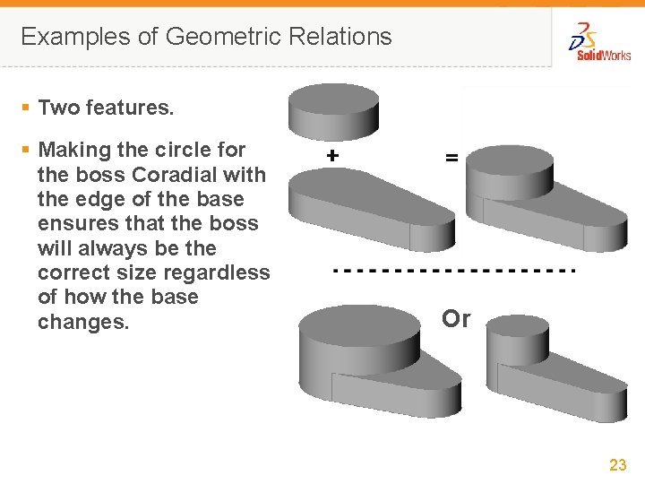 Examples of Geometric Relations § Two features. § Making the circle for the boss