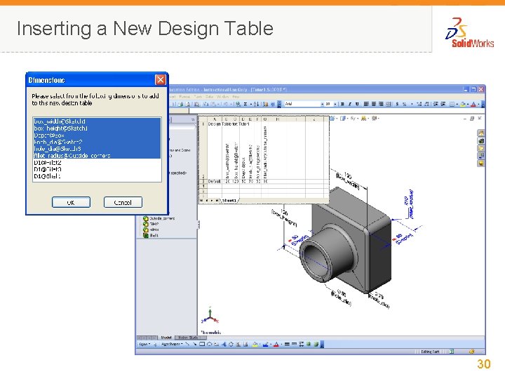 Inserting a New Design Table 30 