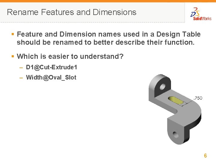 Rename Features and Dimensions § Feature and Dimension names used in a Design Table