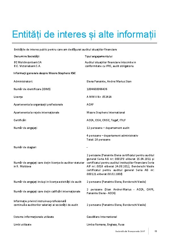 Entități de interes și alte informații Entitățile de interes public pentru care am desfășurat