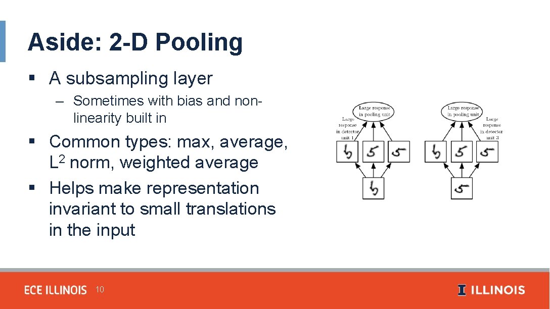 Aside: 2 -D Pooling § A subsampling layer – Sometimes with bias and nonlinearity