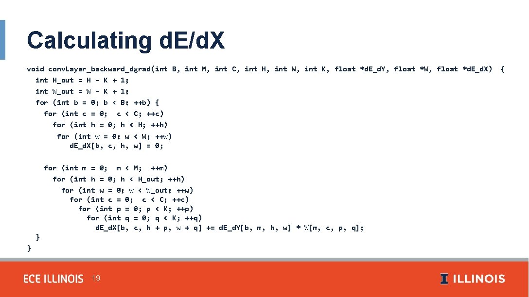 Calculating d. E/d. X void conv. Layer_backward_dgrad(int B, int M, int C, int H,