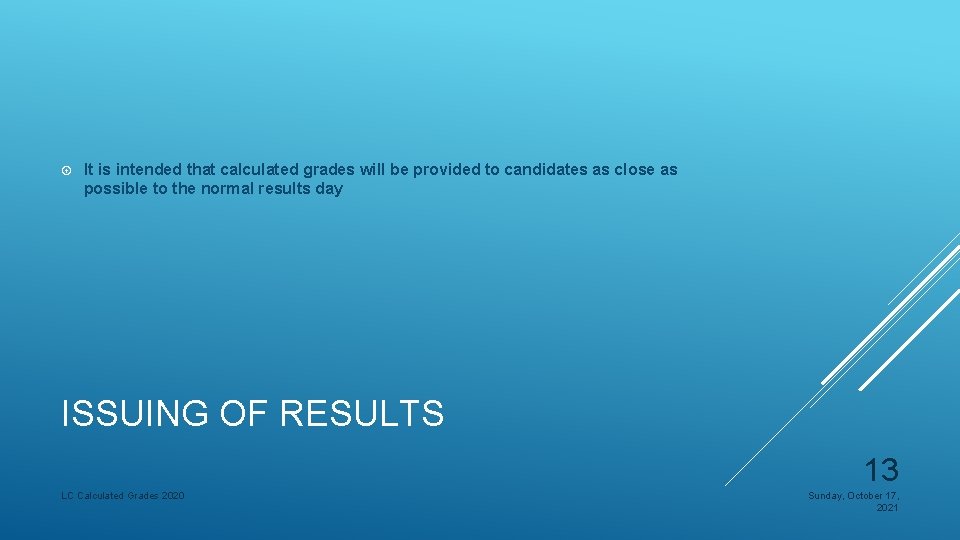  It is intended that calculated grades will be provided to candidates as close