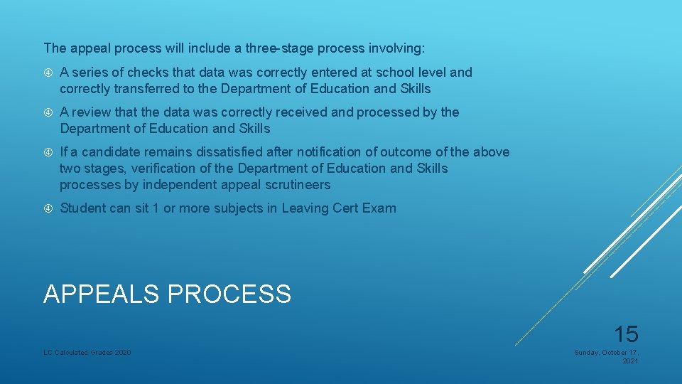 The appeal process will include a three-stage process involving: A series of checks that