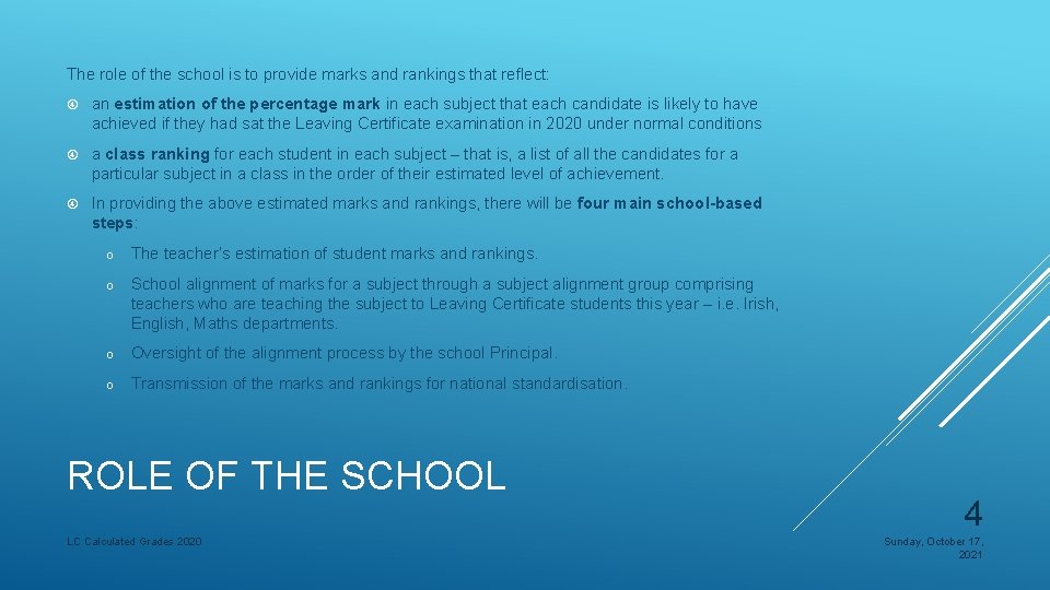 The role of the school is to provide marks and rankings that reflect: an