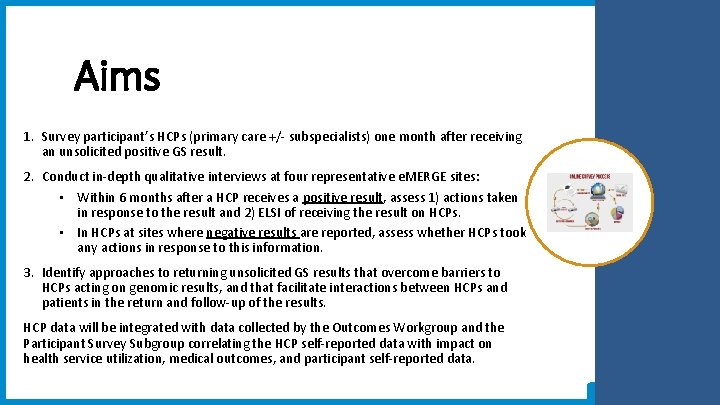 Aims 1. Survey participant’s HCPs (primary care +/- subspecialists) one month after receiving an