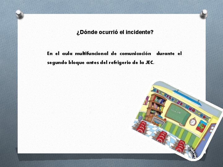 ¿Dónde ocurrió el incidente? En el aula multifuncional de comunicación segundo bloque antes del