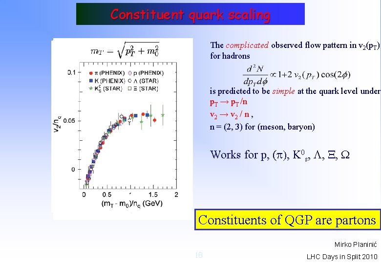 Constituent quark scaling The complicated observed flow pattern in v 2(p. T) for hadrons