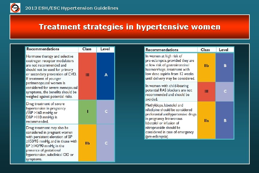 2013 ESH/ESC Hypertension Guidelines Treatment strategies in hypertensive women 