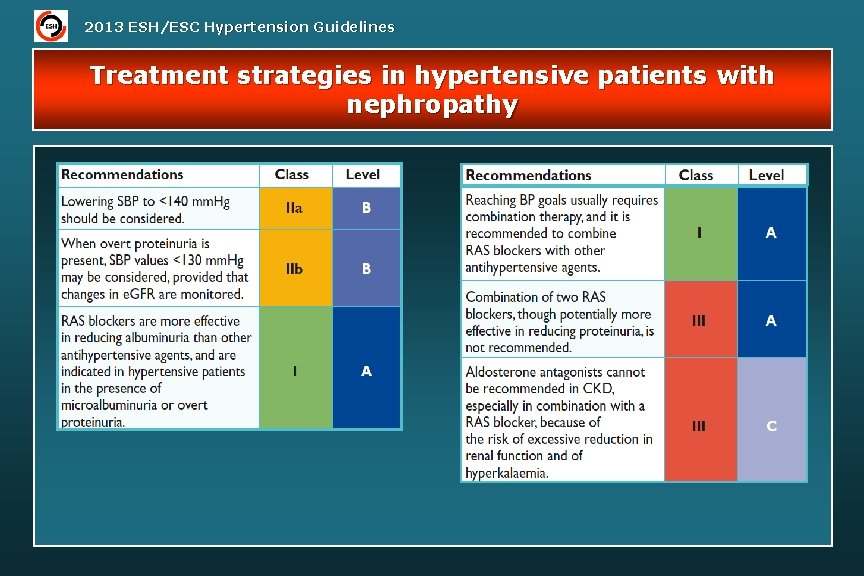 2013 ESH/ESC Hypertension Guidelines Treatment strategies in hypertensive patients with nephropathy 