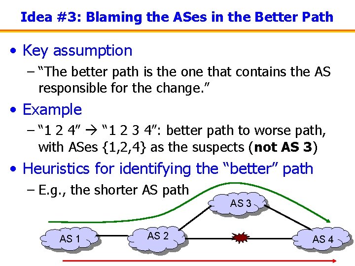 Idea #3: Blaming the ASes in the Better Path • Key assumption – “The