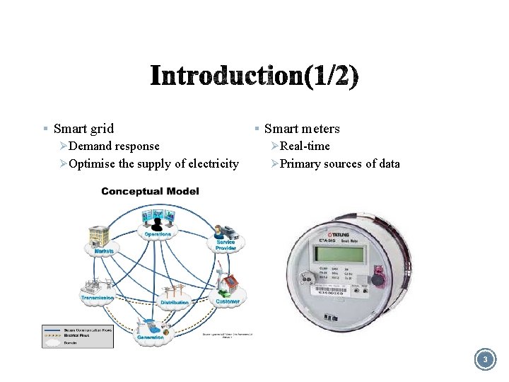 § Smart grid Ø Demand response Ø Optimise the supply of electricity § Smart