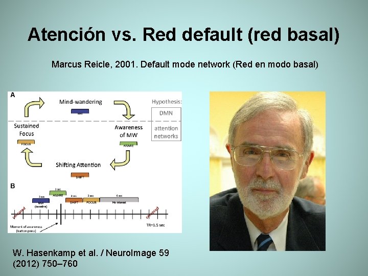 Atención vs. Red default (red basal) Marcus Reicle, 2001. Default mode network (Red en