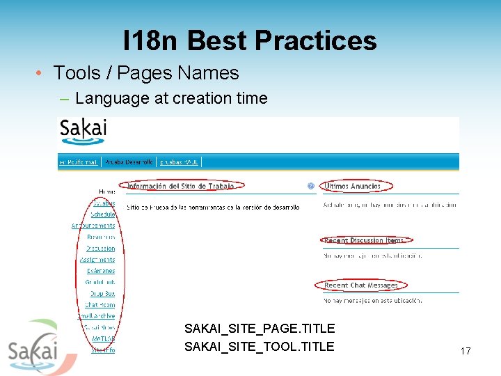 I 18 n Best Practices • Tools / Pages Names – Language at creation