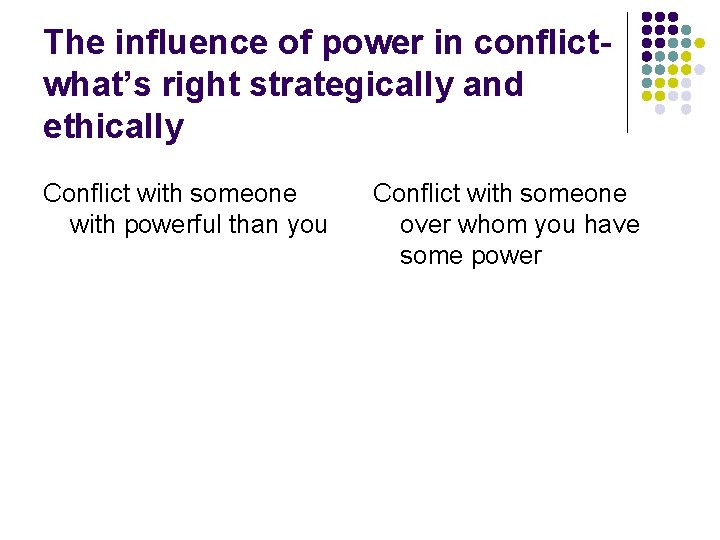 The influence of power in conflictwhat’s right strategically and ethically Conflict with someone with