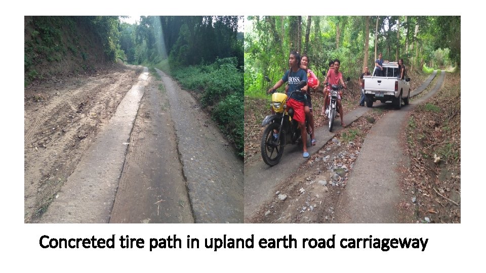 Concreted tire path in upland earth road carriageway Concreted tire path in upland earth road carriageway