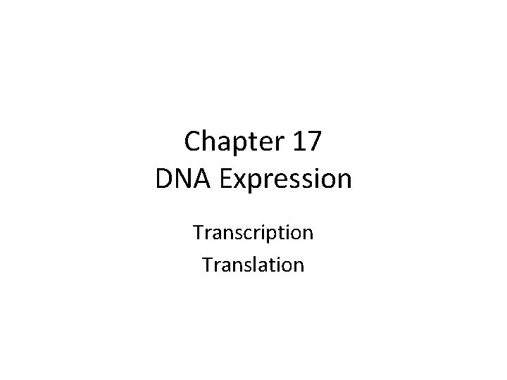 Chapter 17 DNA Expression Transcription Translation 