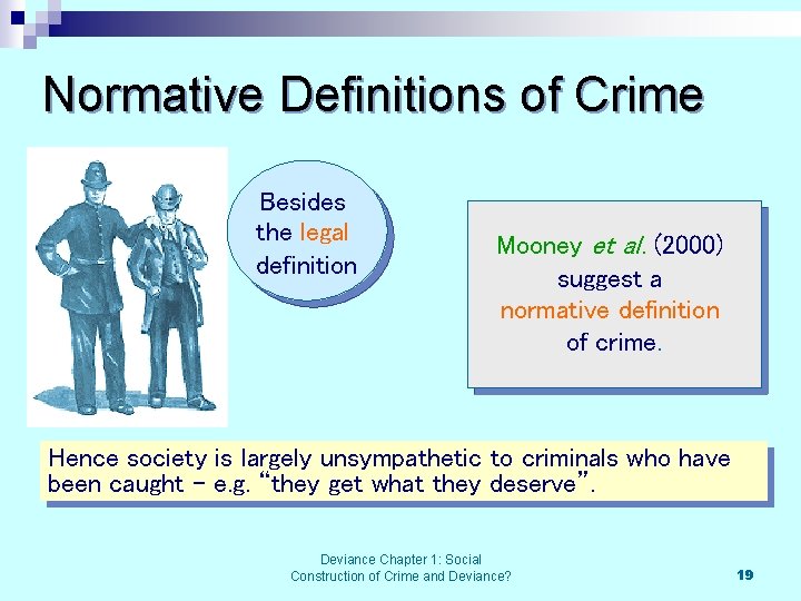 Normative Definitions of Crime Besides the legal definition Mooney et al. (2000) suggest a