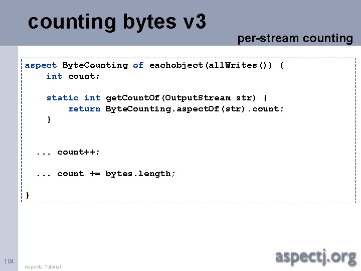 counting bytes v 3 per-stream counting aspect Byte. Counting of eachobject(all. Writes()) { int