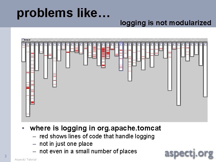 problems like… logging is not modularized • where is logging in org. apache. tomcat