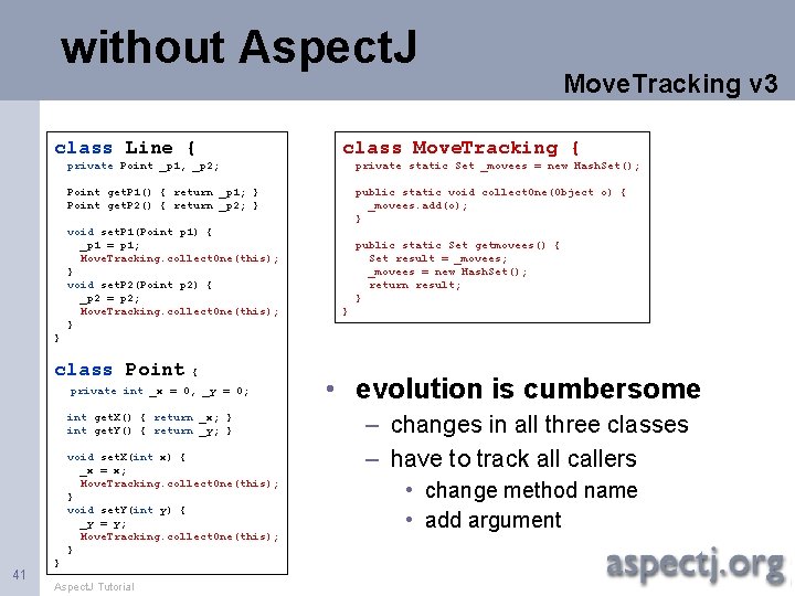 without Aspect. J class Line { Move. Tracking v 3 class Move. Tracking {