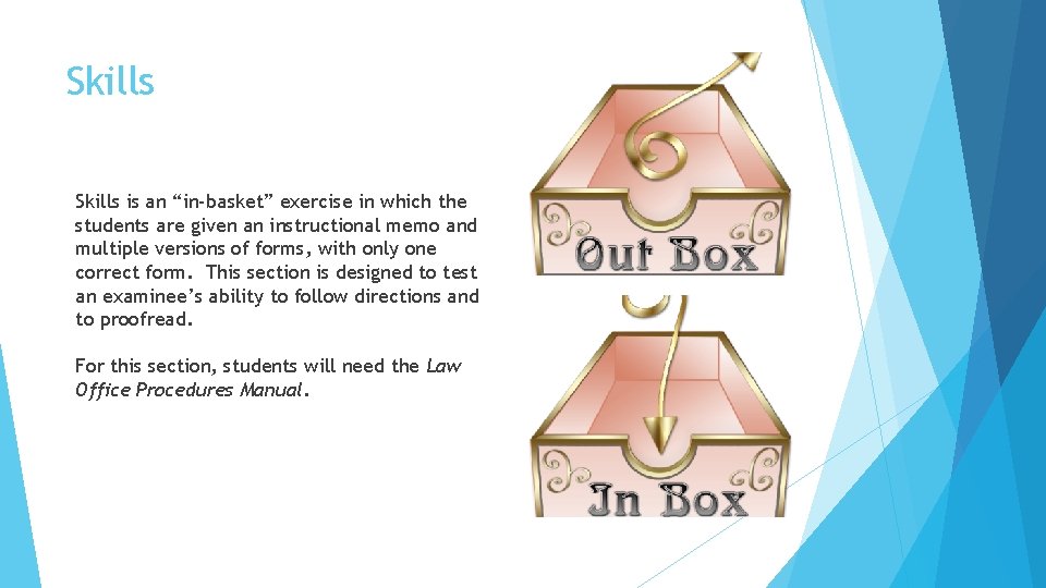 Skills is an “in-basket” exercise in which the students are given an instructional memo