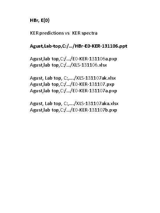 HBr, E(0) KER predictions vs KER spectra Agust, Lab-top, C: /…/HBr-E 0 -KER-131106. ppt