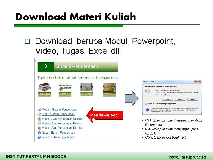 Download Materi Kuliah o Download berupa Modul, Powerpoint, Video, Tugas, Excel dll. Mendownload file